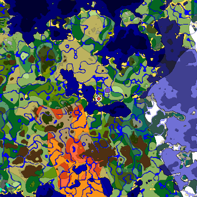 Predicted biome map of Java 1.18 seed 6184066747491623065 around estimated spawn
