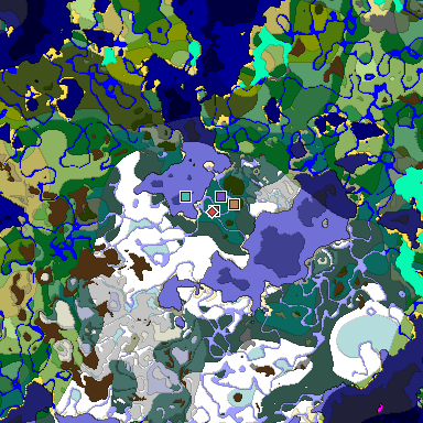 Predicted biome map of Java 1.18 seed 9219663372172292560 around estimated spawn