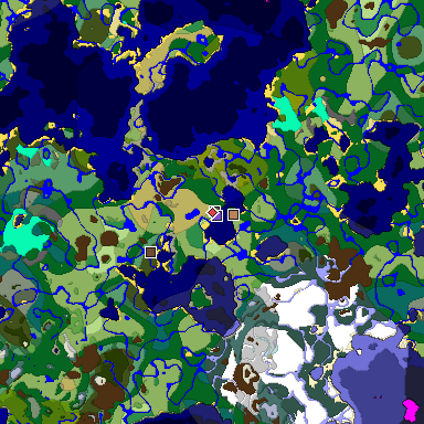 Predicted biome map of Java 1.18 seed 4960557422374644579 around estimated spawn