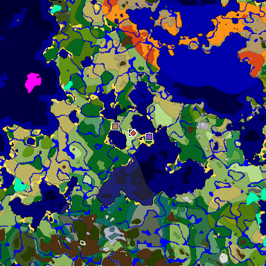 Predicted biome map of Java 1.18 seed -4865911434154337273 around estimated spawn