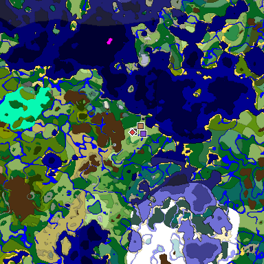 Predicted biome map of Java 1.18 seed 2184522441167310401 around estimated spawn