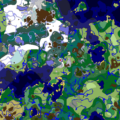 Predicted biome map of Java 1.18 seed -320371203347343783 around estimated spawn