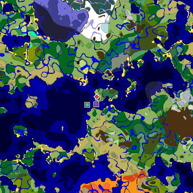 Predicted biome map of Java 1.18 seed 8666969038616512645 around estimated spawn