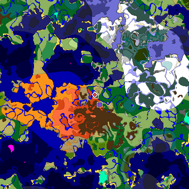 Predicted biome map of Java 1.18 seed -7601507907109595563 around estimated spawn