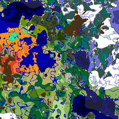 Predicted biome map of Java 1.18 seed 3266088637659004548 around estimated spawn