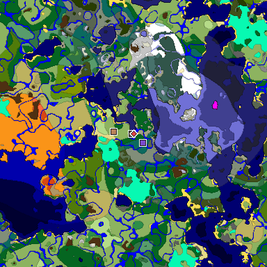 Predicted biome map of Java 1.18 seed 7372281817916768280 around estimated spawn