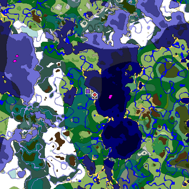 Predicted biome map of Java 1.18 seed -6630742405701939056 around estimated spawn