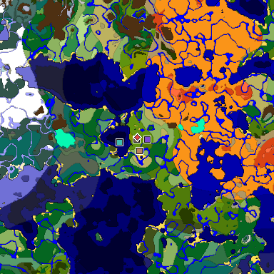 Predicted biome map of Java 1.18 seed -5261805047494180323 around estimated spawn