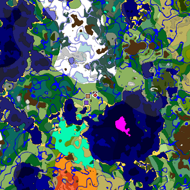 Predicted biome map of Java 1.18 seed -1053111146311166790 around estimated spawn