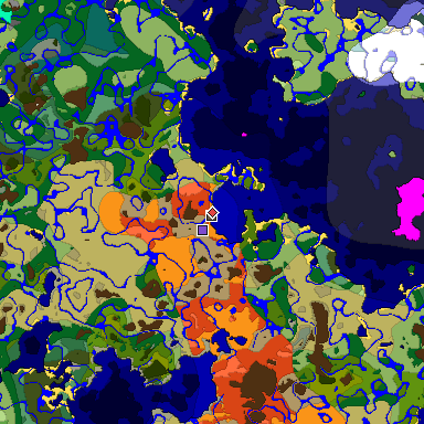 Predicted biome map of Java 1.18 seed -2914504992041848284 around estimated spawn