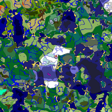 Predicted biome map of Java 1.18 seed 7358615916427499706 around estimated spawn