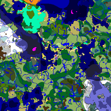 Predicted biome map of Java 1.18 seed 8105989691500500145 around estimated spawn