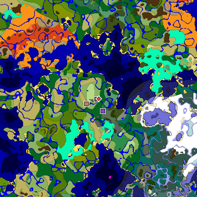 Predicted biome map of Java 1.18 seed 7351971450415647576 around estimated spawn