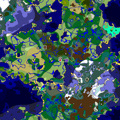 Predicted biome map of Java 1.18 seed -3900480262187941002 around estimated spawn