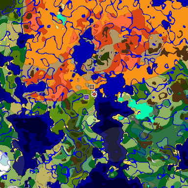 Predicted biome map of Java 1.18 seed -5051398726041811480 around estimated spawn