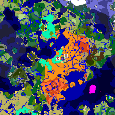 Predicted biome map of Java 1.18 seed 1162749254598727317 around estimated spawn