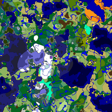 Predicted biome map of Java 1.18 seed 2594280388329435434 around estimated spawn