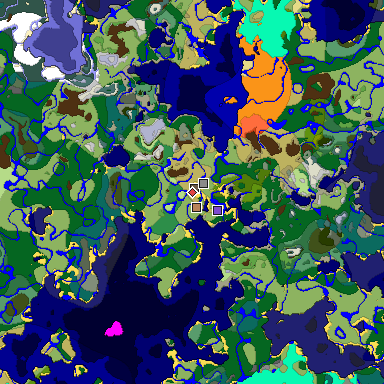 Predicted biome map of Java 1.18 seed -3464650025573468482 around estimated spawn