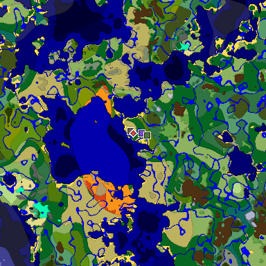 Predicted biome map of Java 1.18 seed 1545606634440021359 around estimated spawn
