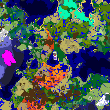Predicted biome map of Java 1.18 seed -720997076633154365 around estimated spawn