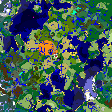 Predicted biome map of Java 1.18 seed 6049709951306620378 around estimated spawn