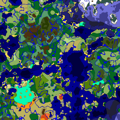Predicted biome map of Java 1.18 seed -9101493478237366919 around estimated spawn
