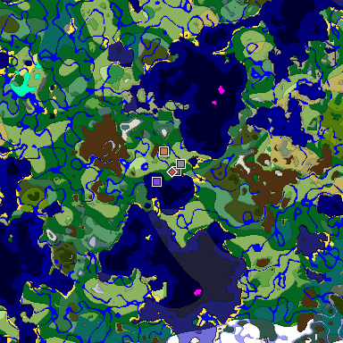 Predicted biome map of Java 1.18 seed -7909366620743605944 around estimated spawn