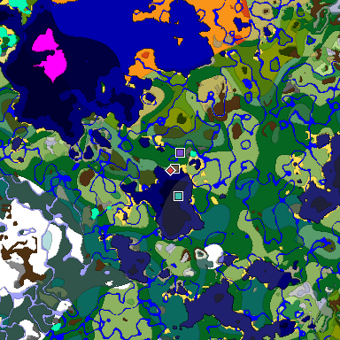 Predicted biome map of Java 1.18 seed 698344860890726550 around estimated spawn