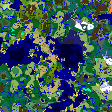 Predicted biome map of Java 1.18 seed -6866960445393270936 around estimated spawn