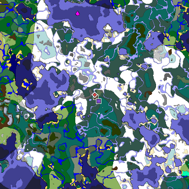Predicted biome map of Java 1.18 seed -2076043529718735948 around estimated spawn