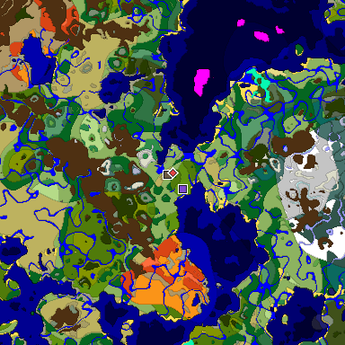 Predicted biome map of Java 1.18 seed 8772484629691162314 around estimated spawn