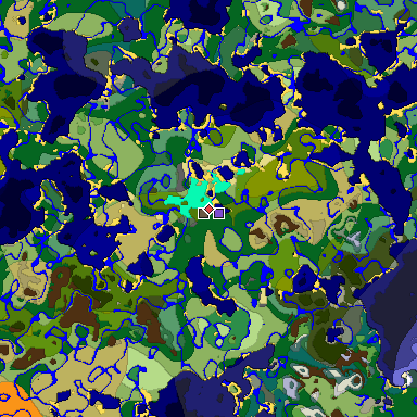Predicted biome map of Java 1.18 seed 2892182044600051467 around estimated spawn