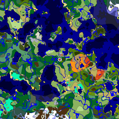 Predicted biome map of Java 1.18 seed 7066322551059225225 around estimated spawn