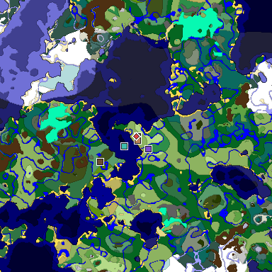 Predicted biome map of Java 1.18 seed -7910314907796859822 around estimated spawn