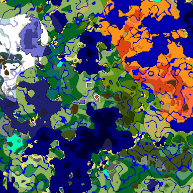 Predicted biome map of Java 1.18 seed -7329942182406257922 around estimated spawn