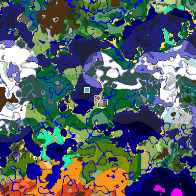 Predicted biome map of Java 1.18 seed 4606380036415060256 around estimated spawn