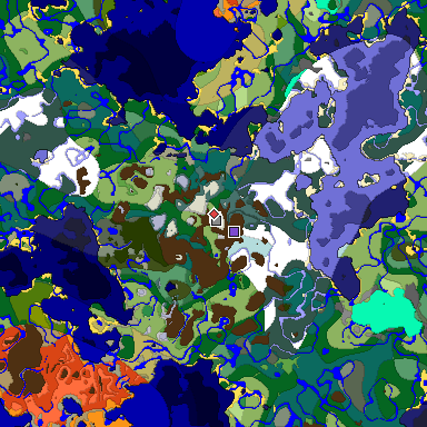 Predicted biome map of Java 1.18 seed -896211366156367780 around estimated spawn