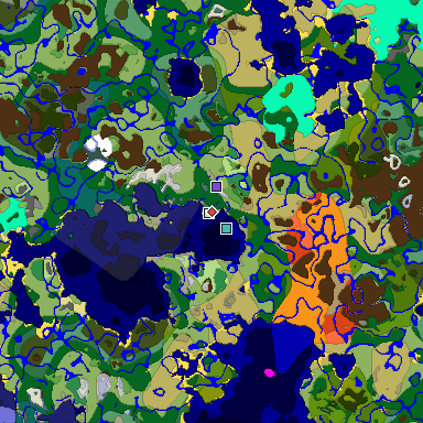Predicted biome map of Java 1.18 seed -7744587716709886644 around estimated spawn