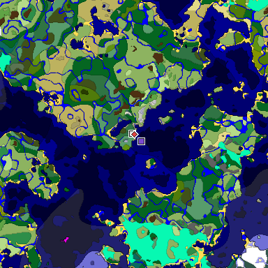 Predicted biome map of Java 1.18 seed -5466924085209139471 around estimated spawn