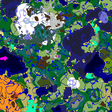 Predicted biome map of Java 1.18 seed -2160155712658820417 around estimated spawn