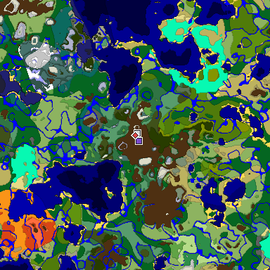 Predicted biome map of Java 1.18 seed -5794096657950589018 around estimated spawn