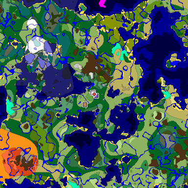 Predicted biome map of Java 1.18 seed 3312940196495832380 around estimated spawn