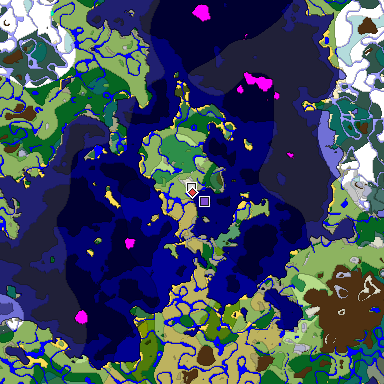 Predicted biome map of Java 1.18 seed 7838684913622359447 around estimated spawn