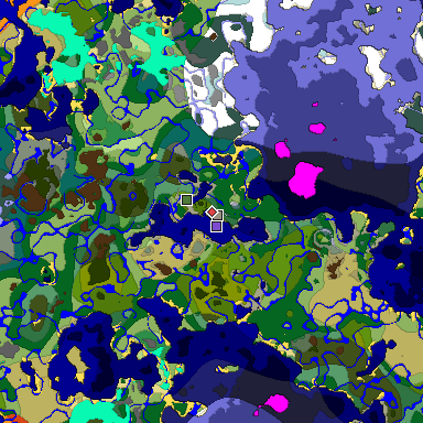 Predicted biome map of Java 1.18 seed -9045402234535634497 around estimated spawn