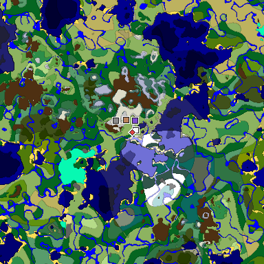 Predicted biome map of Java 1.18 seed 6087495888588539918 around estimated spawn