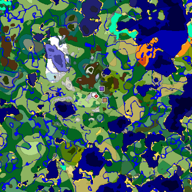 Predicted biome map of Java 1.18 seed 5433369550893622034 around estimated spawn