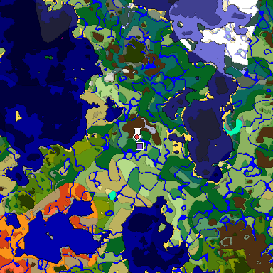 Predicted biome map of Java 1.18 seed -4676228917701648671 around estimated spawn