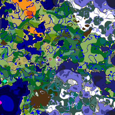 Predicted biome map of Java 1.18 seed -4179813824610514930 around estimated spawn