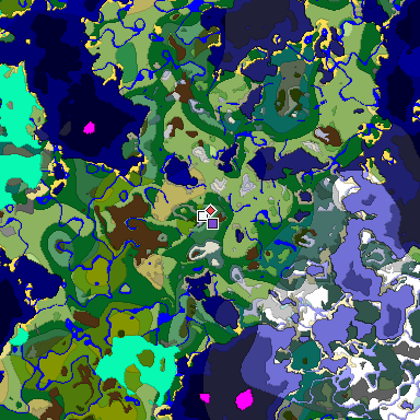 Predicted biome map of Java 1.18 seed 2056101502749590502 around estimated spawn