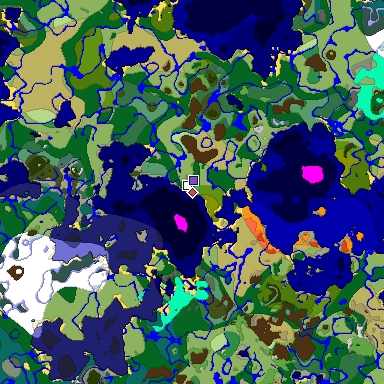 Predicted biome map of Java 1.18 seed -113870641210595012 around estimated spawn